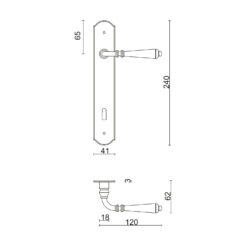 HDD Deurklink Elegeance op plaat - Ijzer - Technische tekening