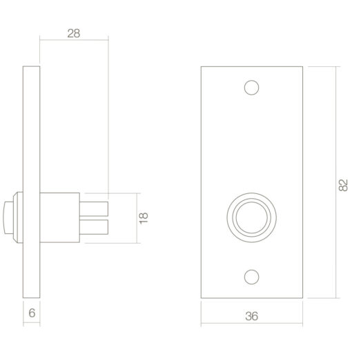 Intersteel Deurbel rechthoekig Koper gelakt - Technische tekening