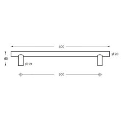 Intersteel Deurgreep 400 mm T-vorm INOX geborsteld - Technische tekening