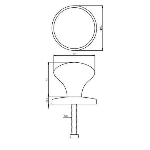 Intersteel Deurknop Paddenstoel 57 mm chroom - Technische tekening