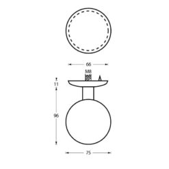 Intersteel Deurknop bol diameter 75 mm INOX geborsteld - Technische tekening
