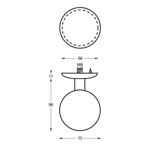 Intersteel Deurknop bol diameter 75 mm INOX geborsteld - Technische tekening