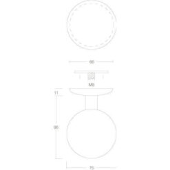 Intersteel Deurknop bol diameter 75 mm eenzijdige montage INOX geborsteld - Technische tekening