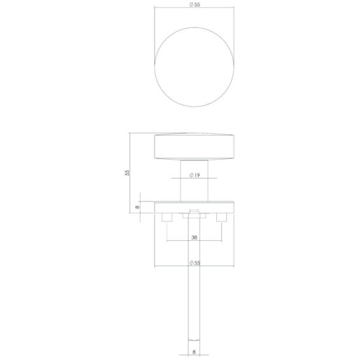 Intersteel Deurknop rond op rozet INOX geborsteld - Technische tekening