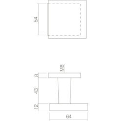 Intersteel Deurknop vast verkropt vierkant mat zwart - Technische tekening