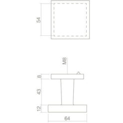 Intersteel Deurknop vast vierkant mat zwart - Technische tekening