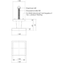 Intersteel Deurknop vierkant nikkel mat - Technische tekening