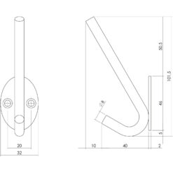 Intersteel Hoed-/jashaak ovaal INOX geborsteld - Technische tekening
