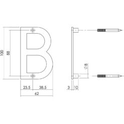 Intersteel Huisletter B 100 mm INOX geborsteld - Technische tekening