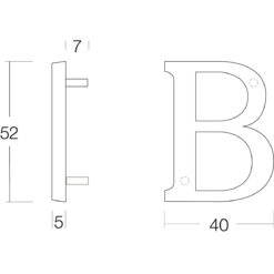 Intersteel Huisletter B nikkel mat - Technische tekening