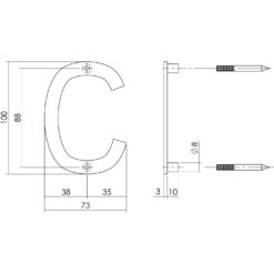Intersteel Huisletter C 100 mm INOX geborsteld - Technische tekening