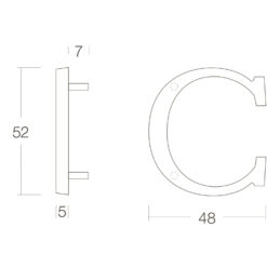 Intersteel Huisletter C chroom mat - Technische tekening