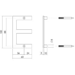 Intersteel Huisletter E 100 mm INOX geborsteld - Technische tekening