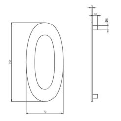 Intersteel Huisnummer 0 150 mm INOX geborsteld - Technische tekening