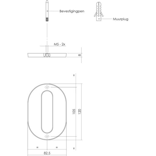 Intersteel Huisnummer 0 Koper titaan PVD - Technische tekening
