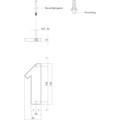 Intersteel Huisnummer 1 Koper titaan PVD - Technische tekening