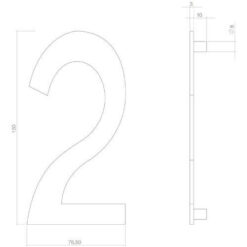 Intersteel Huisnummer 2 INOX mat zwart - Technische tekening