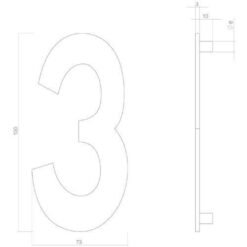 Intersteel Huisnummer 3 INOX mat zwart - Technische tekening