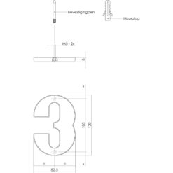 Intersteel Huisnummer 3 Koper gelakt - Technische tekening