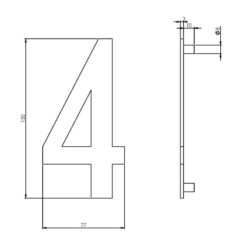 Intersteel Huisnummer 4 150 mm INOX geborsteld - Technische tekening