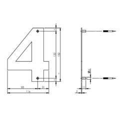 Intersteel Huisnummer 4 150x2mm INOX geborsteld - Technische tekening