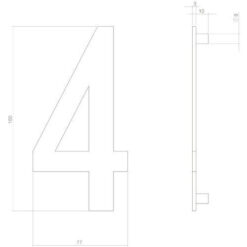 Intersteel Huisnummer 4 INOX mat zwart - Technische tekening
