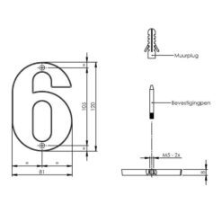Intersteel Huisnummer 6 chroom mat - Technische tekening