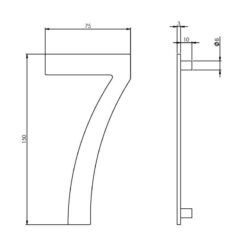 Intersteel Huisnummer 7 150 mm INOX geborsteld - Technische tekening