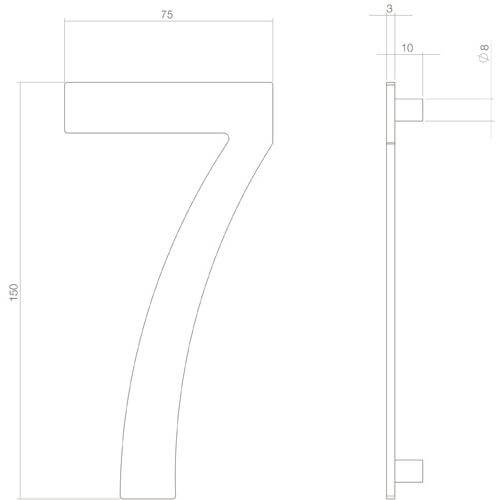 Intersteel Huisnummer 7 INOX mat zwart - Technische tekening
