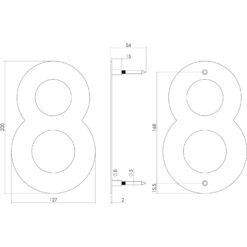 Intersteel Huisnummer 8 200 mm INOX geborsteld - Technische tekening