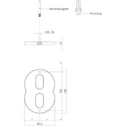 Intersteel Huisnummer 8 antraciet titaan PVD - Technische tekening
