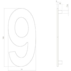 Intersteel Huisnummer 9 INOX mat zwart - Technische tekening