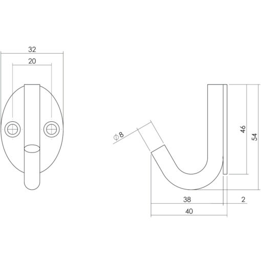 Intersteel Jashaak ovaal INOX geborsteld - Technische tekening