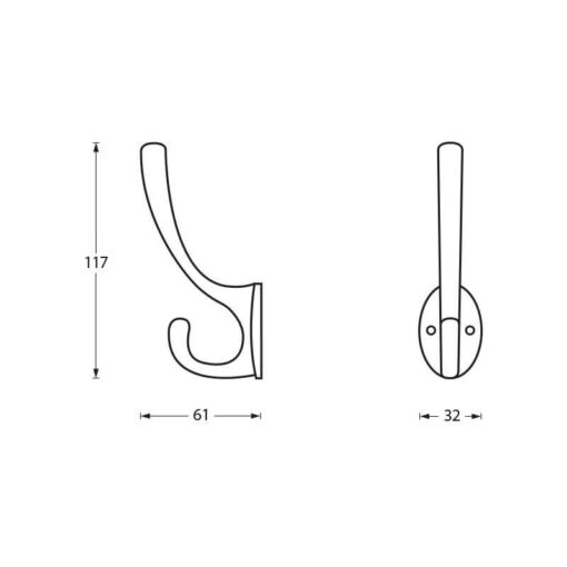 Intersteel Kapstokhaak ovaal chroom - Technische tekening
