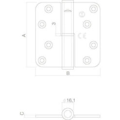 Intersteel Kogelspil paumelle DIN links INOX geborsteld - Technische tekening