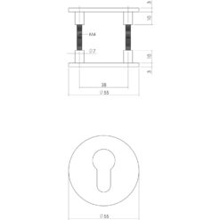 Intersteel Magneet rozet rond met toilet-/badkamersluiting INOX geborsteld - Technische tekening
