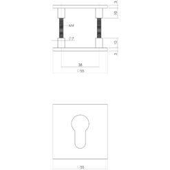 Intersteel Magneet rozet vierkant met toilet-/badkamersluiting INOX geborsteld - Technische tekening