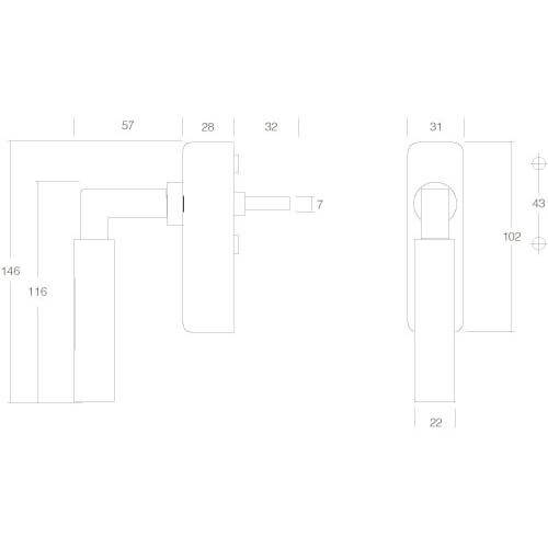 Intersteel Raamkruk Bau-stil afsluitbaar chroom - Technische tekening