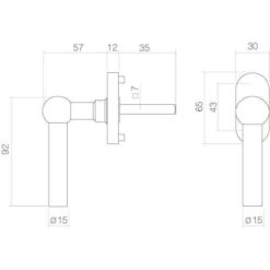 Intersteel Raamkruk L-vorm INOX geborsteld - Technische tekening