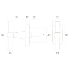 Intersteel Raamkruk T-model Koper getrommeld - Technische tekening