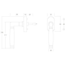 Intersteel Raamkruk Ton 222 nikkel/ebbenhout - Technische tekening