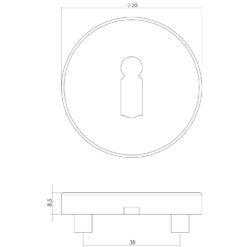 Intersteel Rozet met sleutelgat INOX geborsteld - Technische tekening