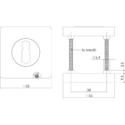 Intersteel Rozet met sleutelgat vierkant chroom - Technische tekening