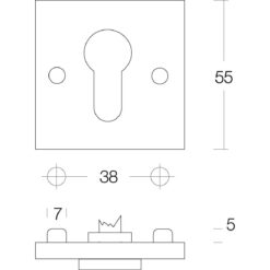 Intersteel Rozet profielcilindergat nikkel mat - Technische tekening
