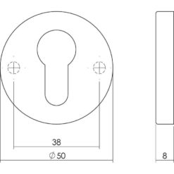 Intersteel Rozet profielcilindergat rond verdekt Koper gelakt - Technische tekening