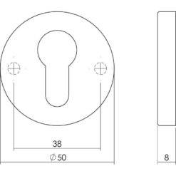 Intersteel Rozet profielcilindergat verdekt nikkel - Technische tekening