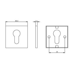 Intersteel Rozet profielcilindergat vierkant plat INOX geborsteld - Technische tekening
