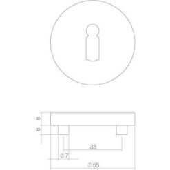 Intersteel Rozet rond 55 mm met sleutelgat INOX geborsteld - Technische tekening