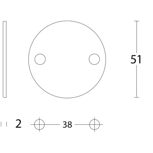 Intersteel Rozet rond plat 50 mm blind INOX geborsteld - Technische tekening