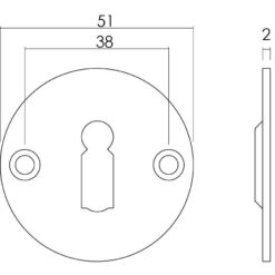 Intersteel Rozet rond plat 50 mm sleutelgat plat INOX geborsteld - Technische tekening